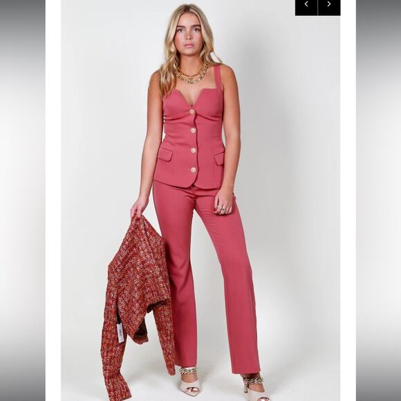 elliatt warhol pink rosewood trouser pants + blouse powersuit set size small